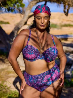 Bikiniunderdel med høj talje - Pink Palm