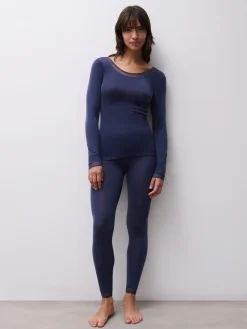 Juliana T-shirt med lange ærmer - 100% merinould - Danube Blue