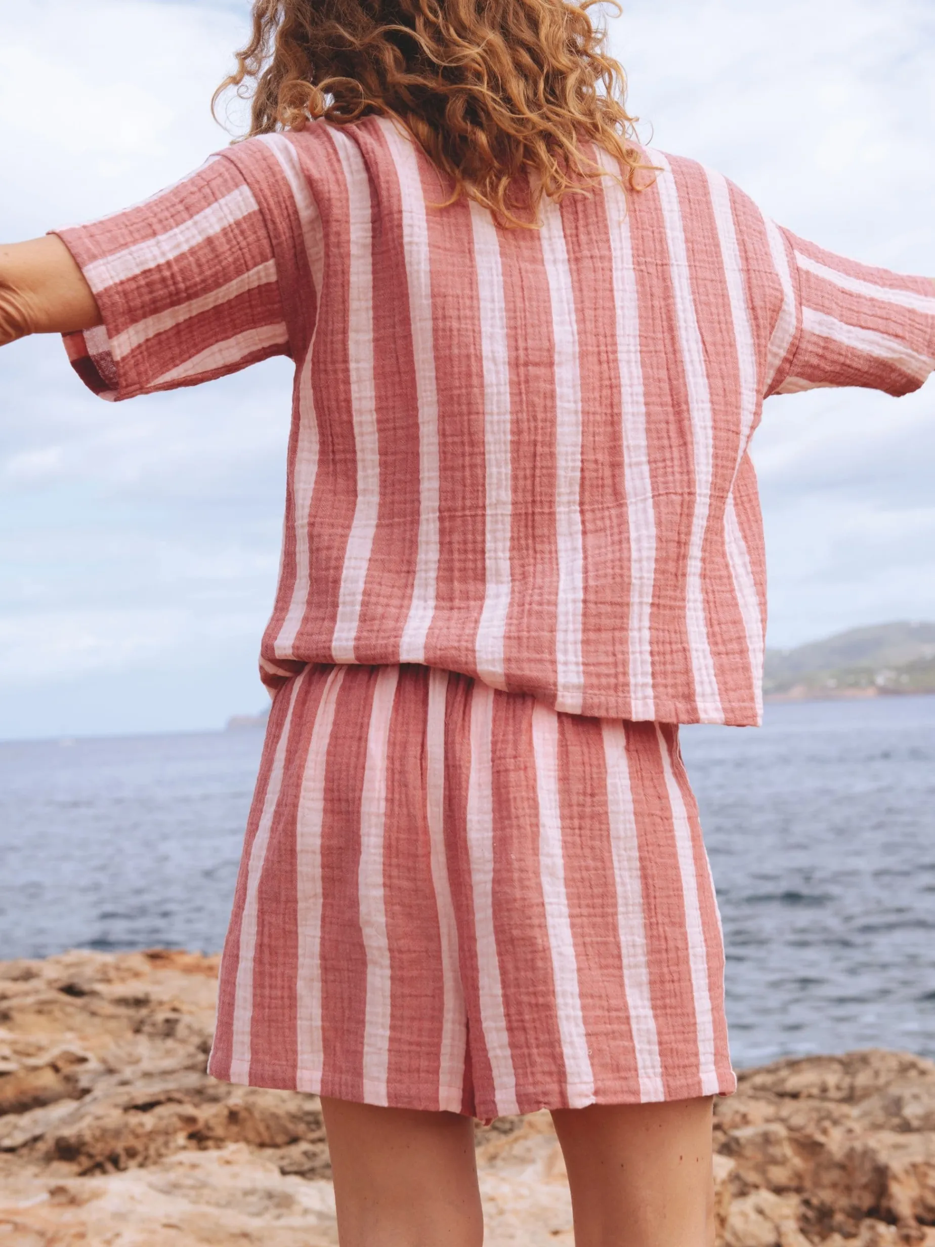Kortærmet pyjamasæt - Vintage Pink Stripes