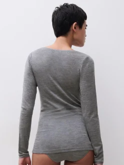Langærmet undertrøje - 100% merinould - Heather grey