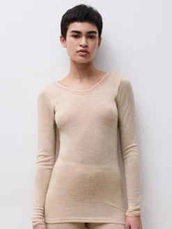 Langærmet undertrøje - 100% merinould - Heather nude