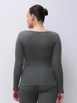 Langærmet undertrøje - merinould og silke - Slate Grey