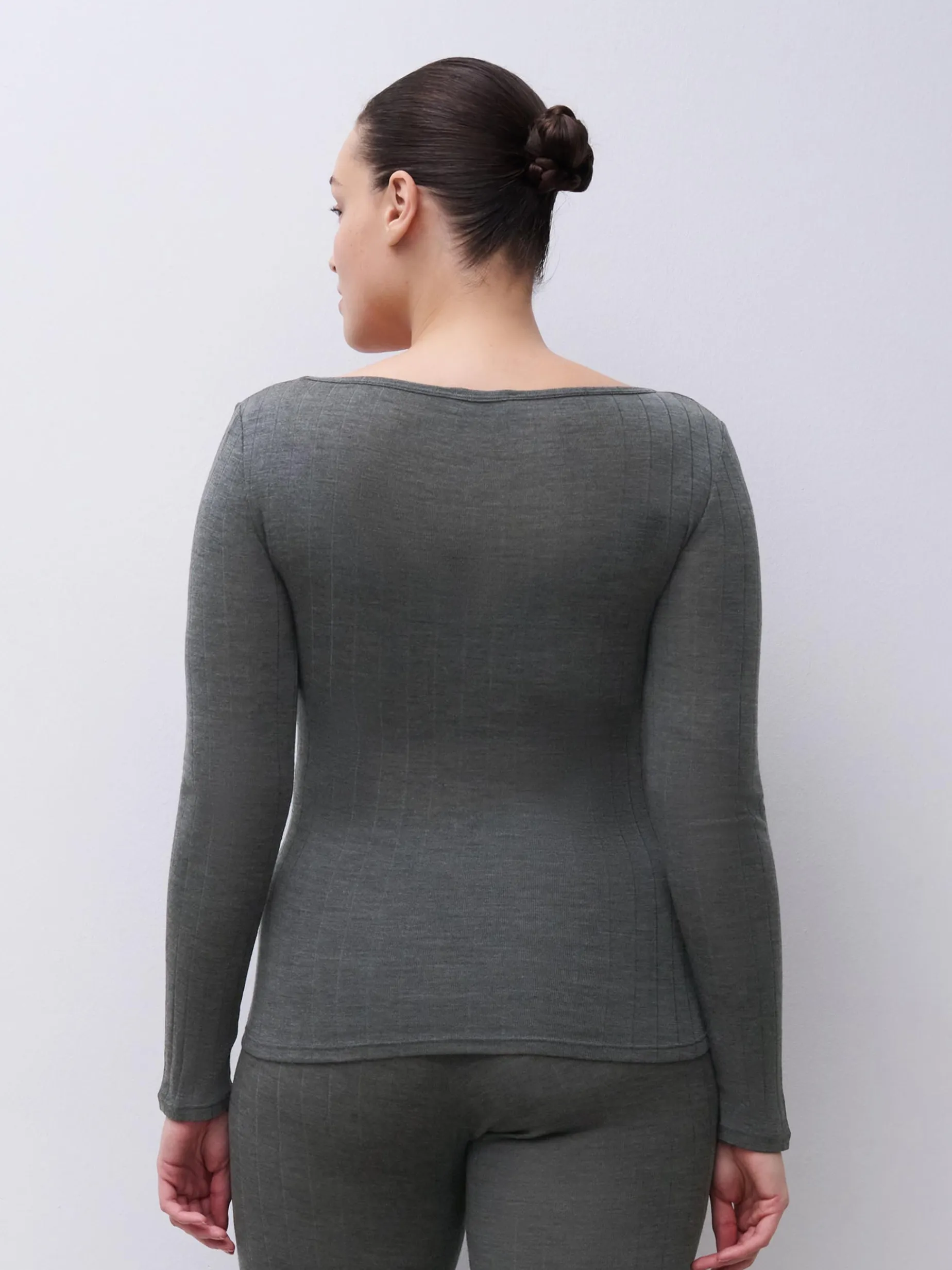 Langærmet undertrøje - merinould og silke - Slate Grey