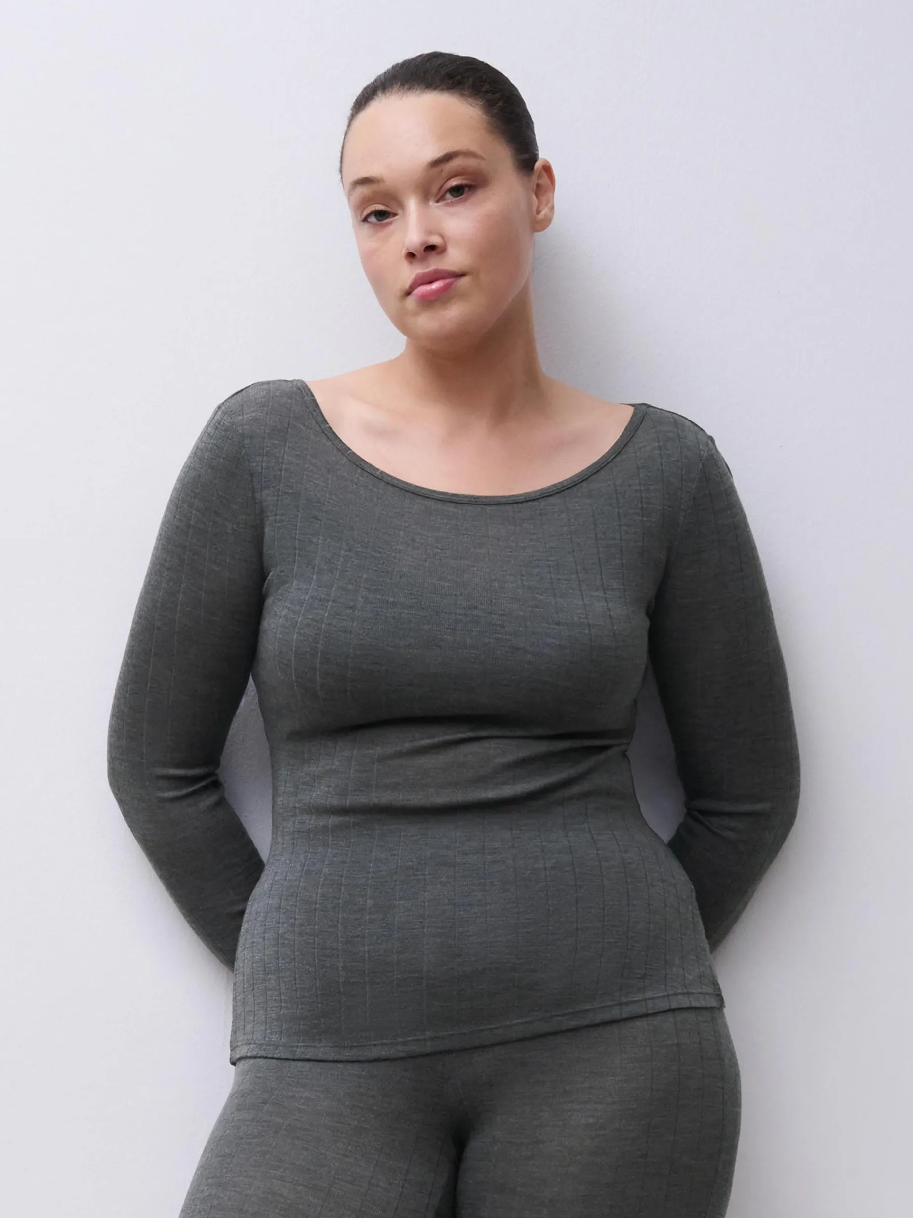 Langærmet undertrøje - merinould og silke - Slate Grey