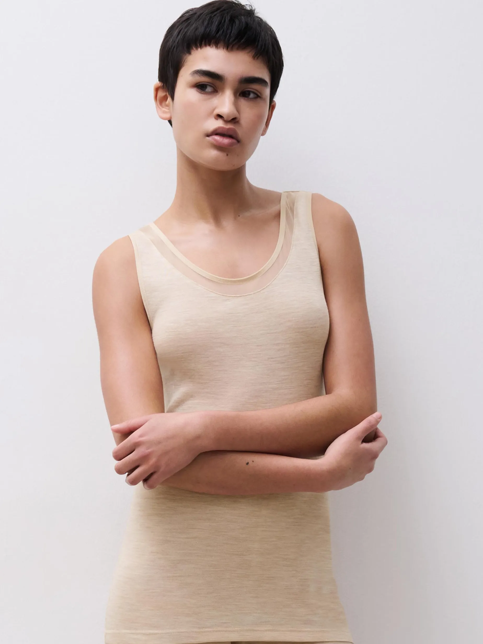 Top -100% merinould - Heather nude