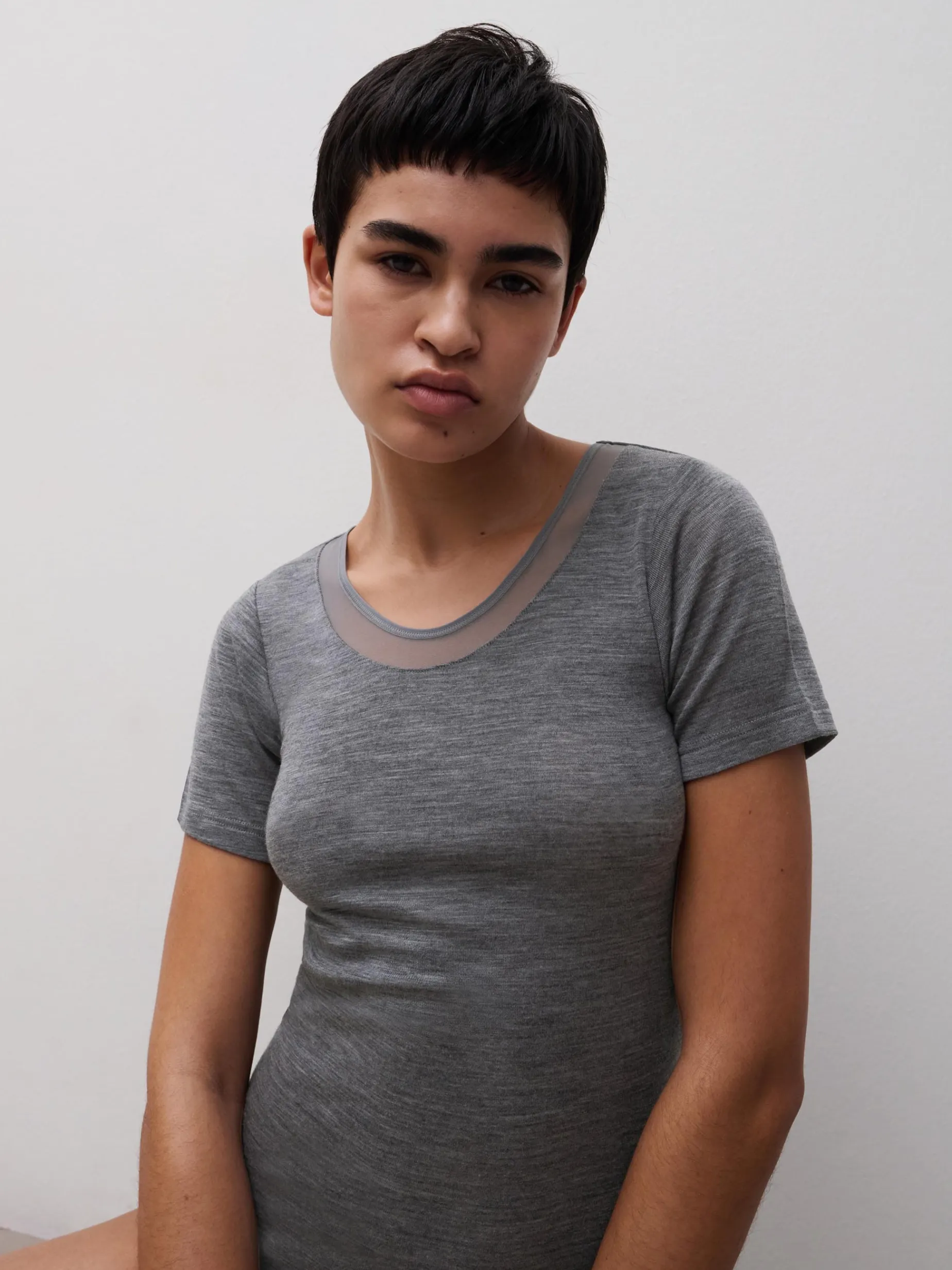 T-shirt -100% merinould - Heather grey